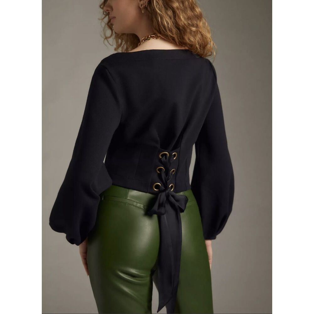 Maeve Anthropologie | Black Tie-Back Ponte Pullover Balloon Sleeve Top | Small